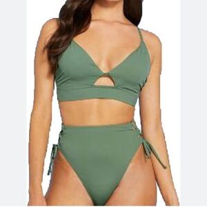 SHADE & SHORE Swimsuit Lace-Up Hight Waist 2 Piece Bikini Sage Green Size M/36C
